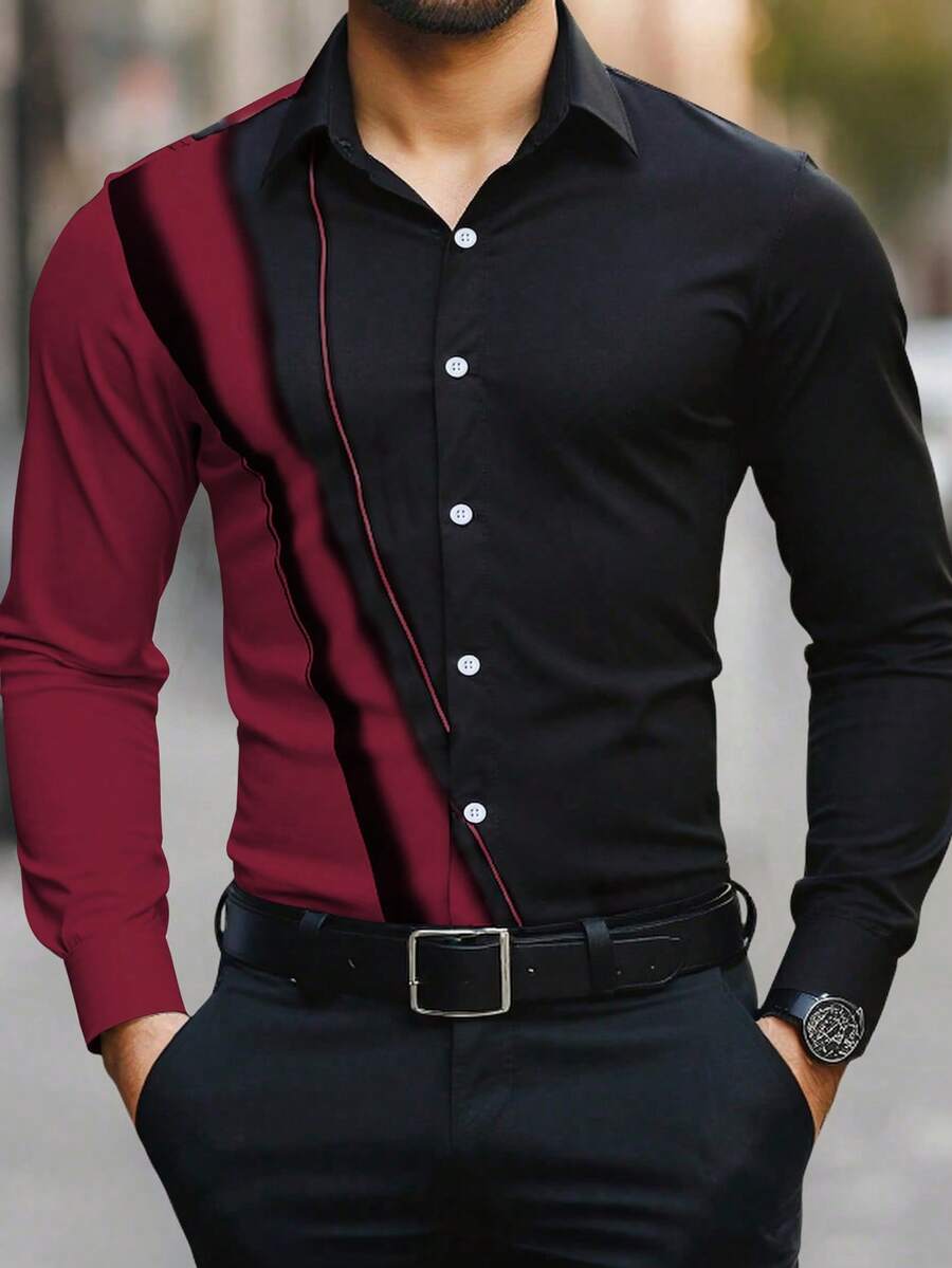 Men Formal Office Wear Shirts - Мужская полосатая рубашка Manfinity Mode с