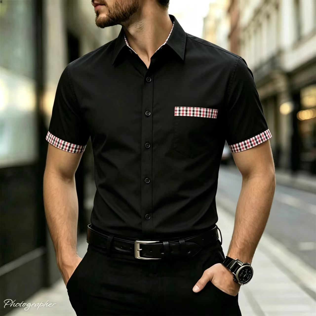 Men Formal Office Wear Shirts - Мужская рубашка с короткими рукавами, воротником