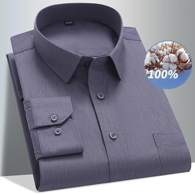 Men Formal Office Wear Shirts - 8XL 100, хлопковая рубашка с длинным