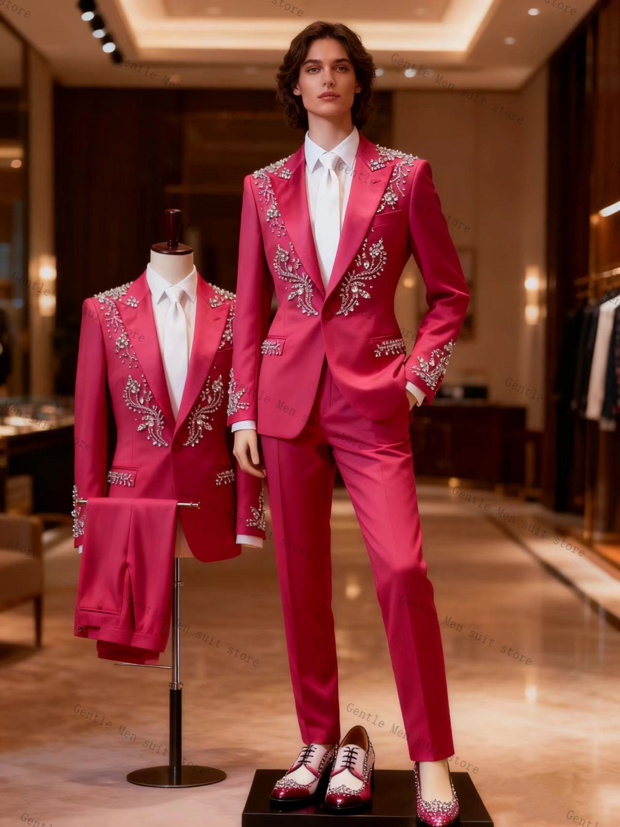 Men Formal Wear Pink - Розовый мужской костюм-двойка: пиджак + брюки,