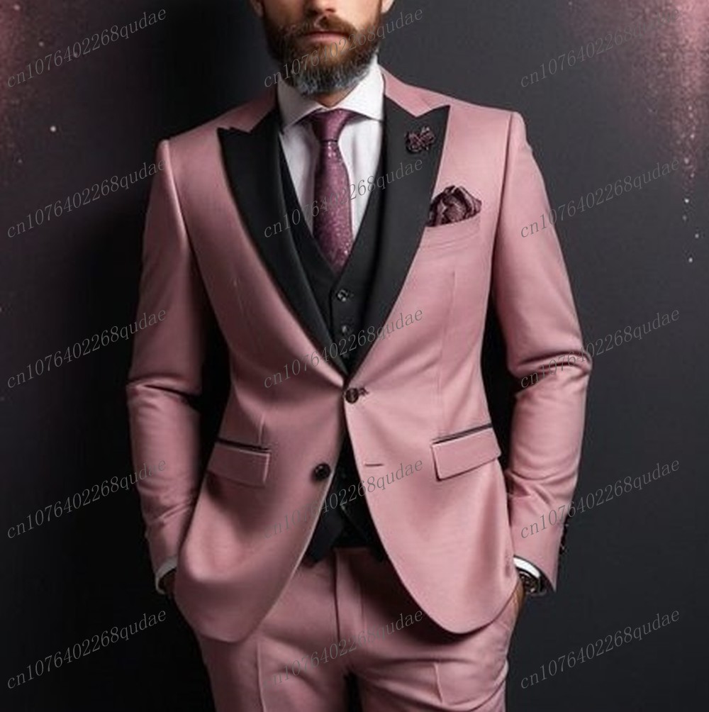 Men Formal Wear Pink - Темно-розовый и черный деловой мужской костюм