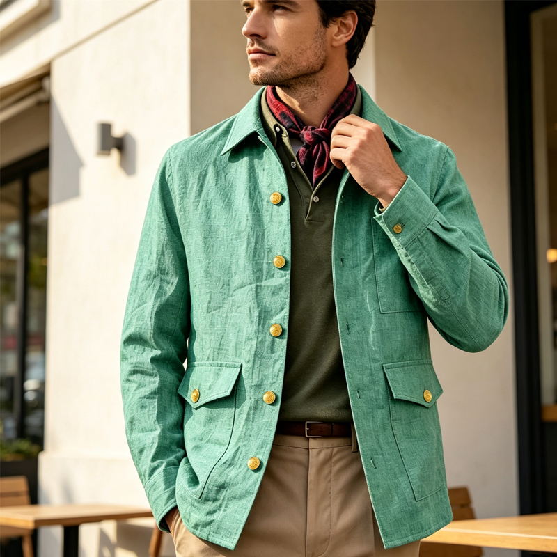Men'S Formal Wear For Office - Винтажная мужская льняная куртка с отложным