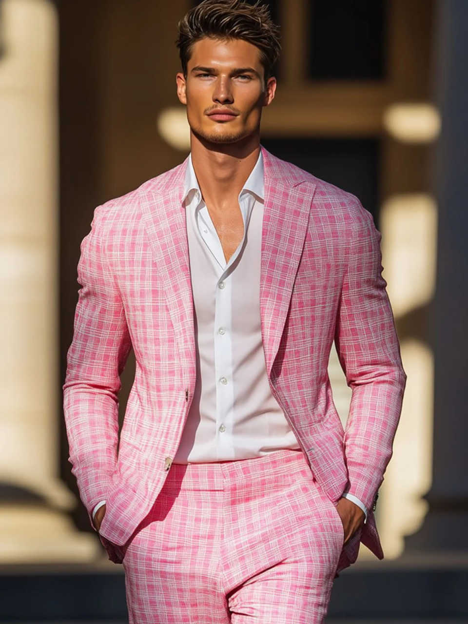 Летние розовые клетчатые мужск – обзор и цена Men Formal Wear Pink