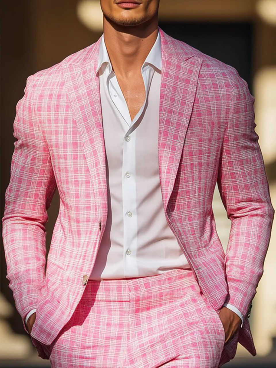 Летние розовые клетчатые мужск – обзор и цена Men Formal Wear Pink